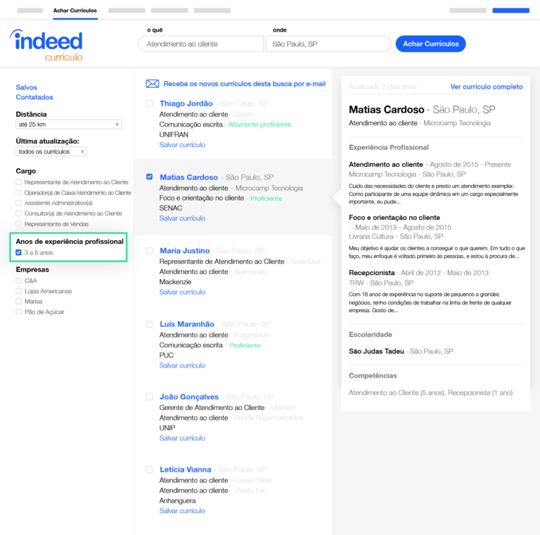 Use o Currículo Indeed para encontrar candidatos e contatá-los
